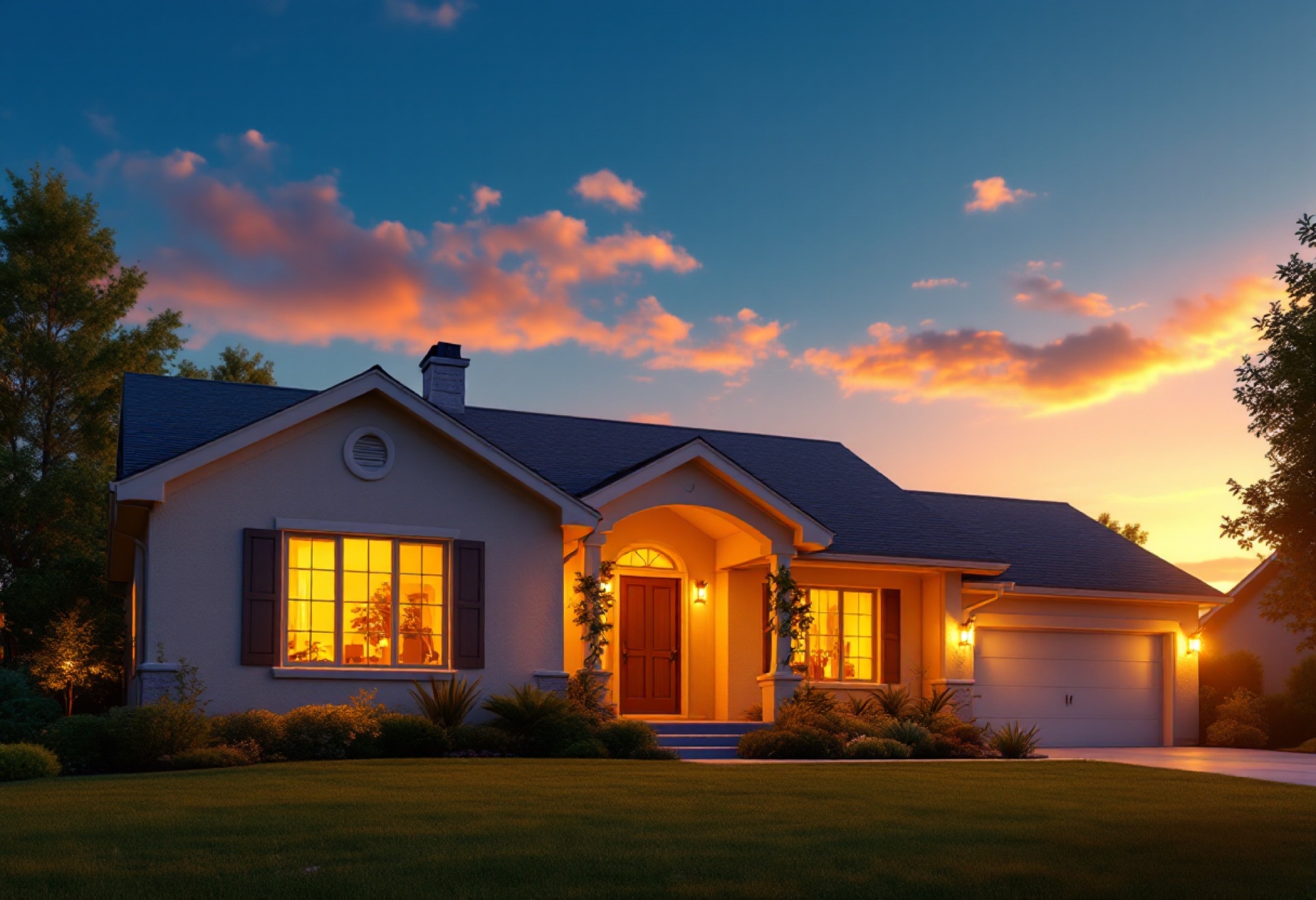 Family home at golden hour
